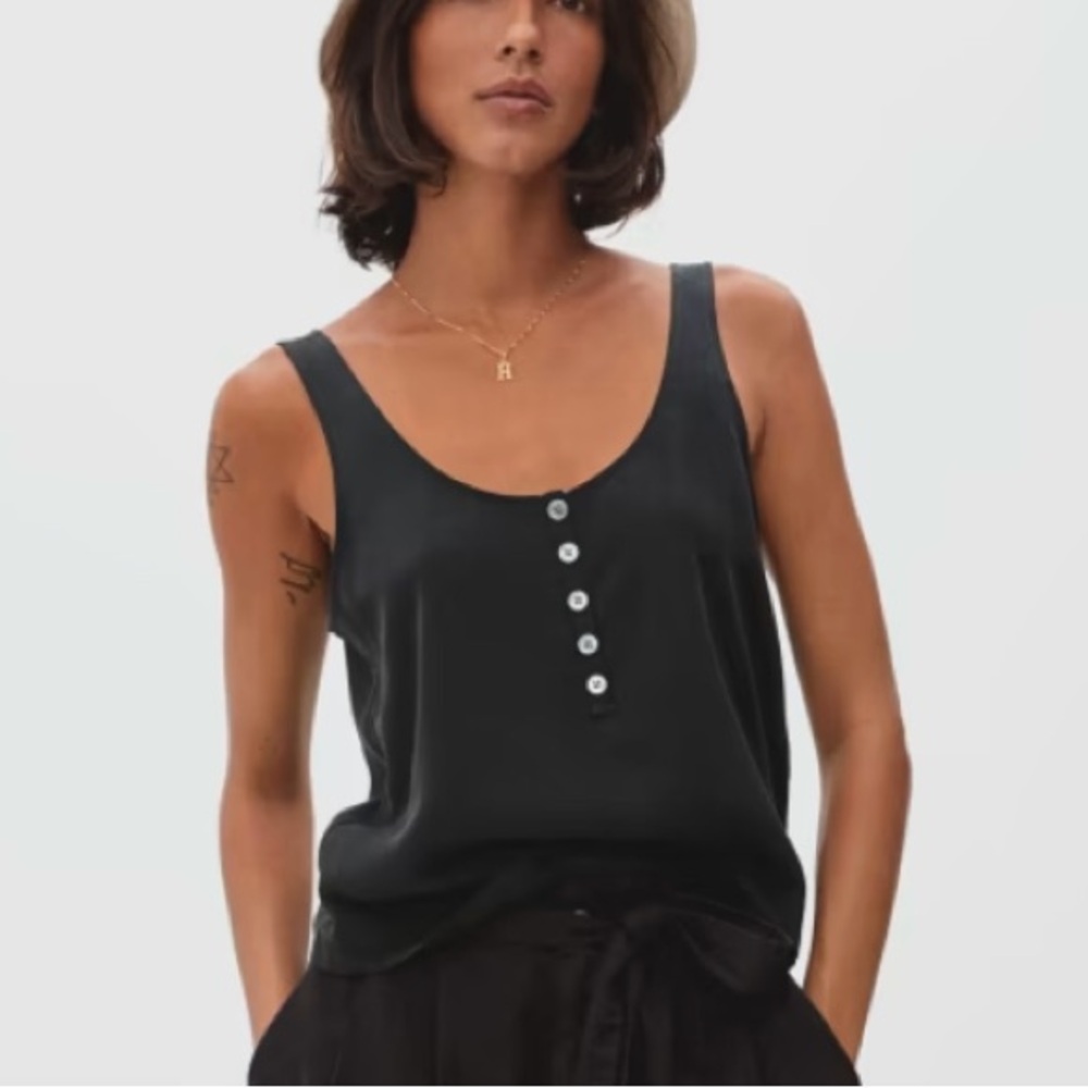 Everlane The Washable Silk Henley Tank Black Size 2